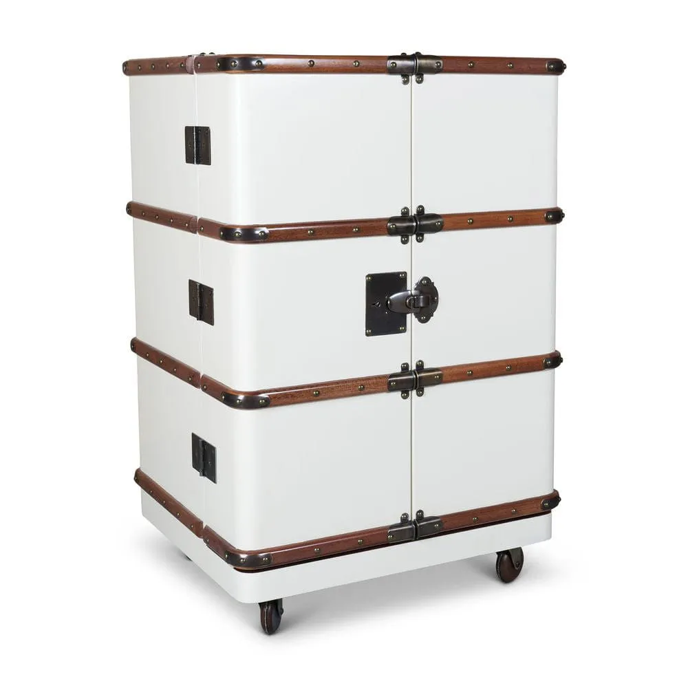 Authentic Models Polo Club Travel Suitcase Cabinet Bar, Off White