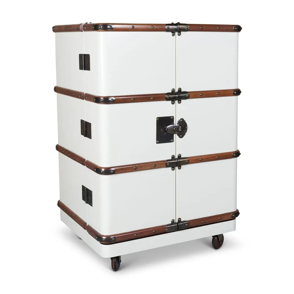 Authentic Models Polo Club Travel Suitcase Cabinet Bar, Off White