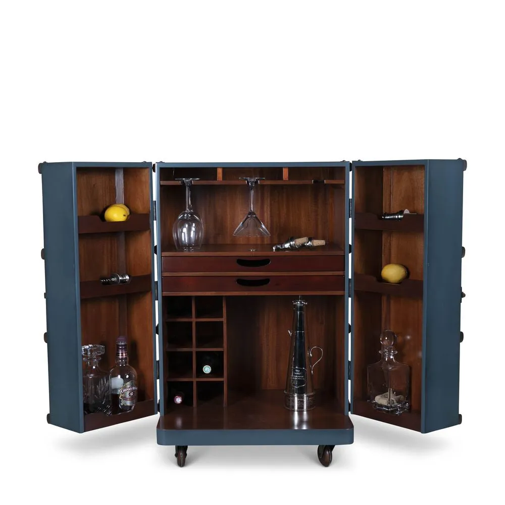 Authentic Models Polo Club Travel Suitcase Cabinet Bar, Petrol