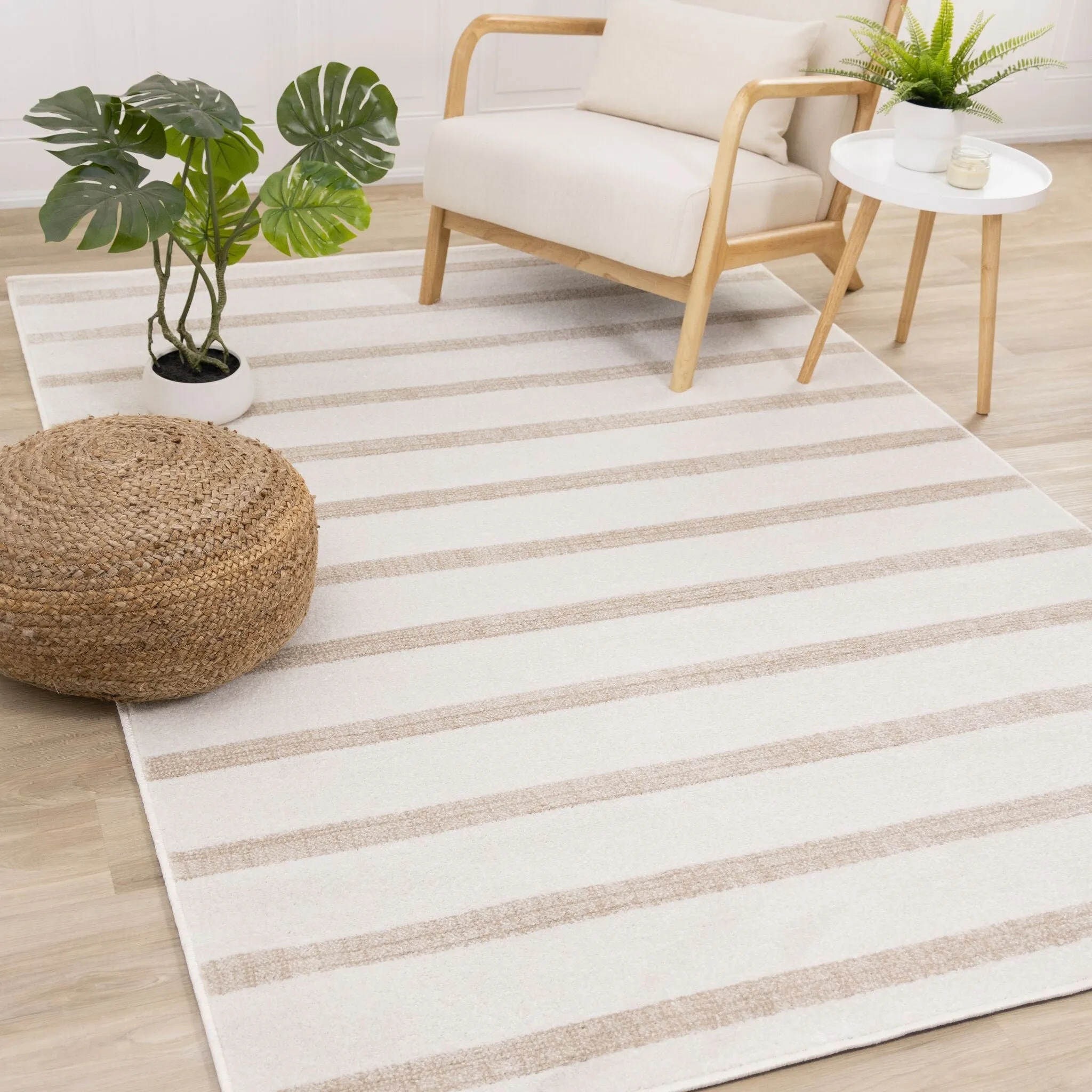 Beachwood Stripes 6'7" x 9'10" Striped Area Rug - Cream