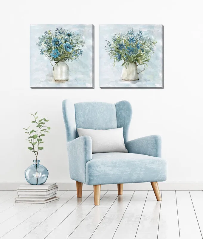 Blue Blooms II Wall Art - Blue/Green/White - 24 X 24