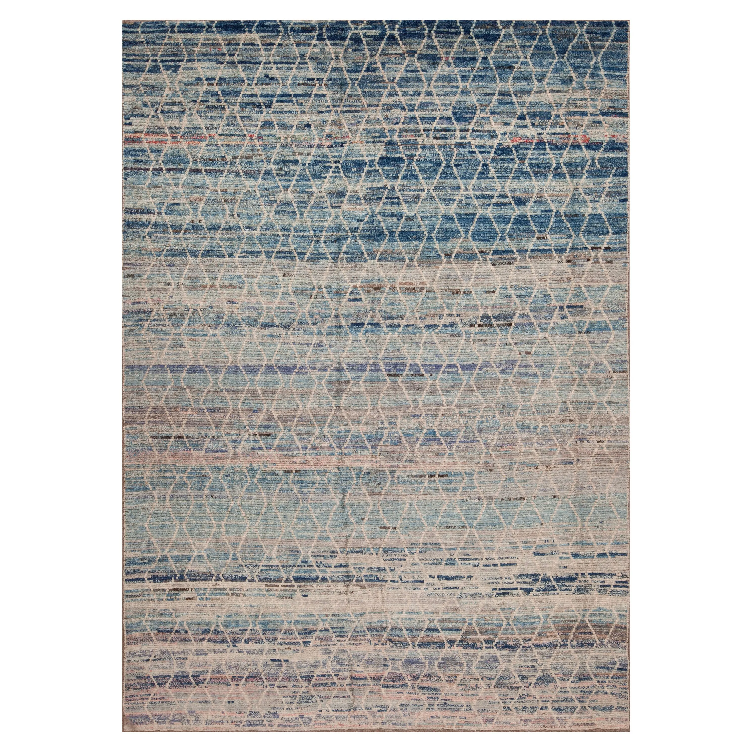 Blue Zameen Transitional Wool Rug - 6'4" x 9'