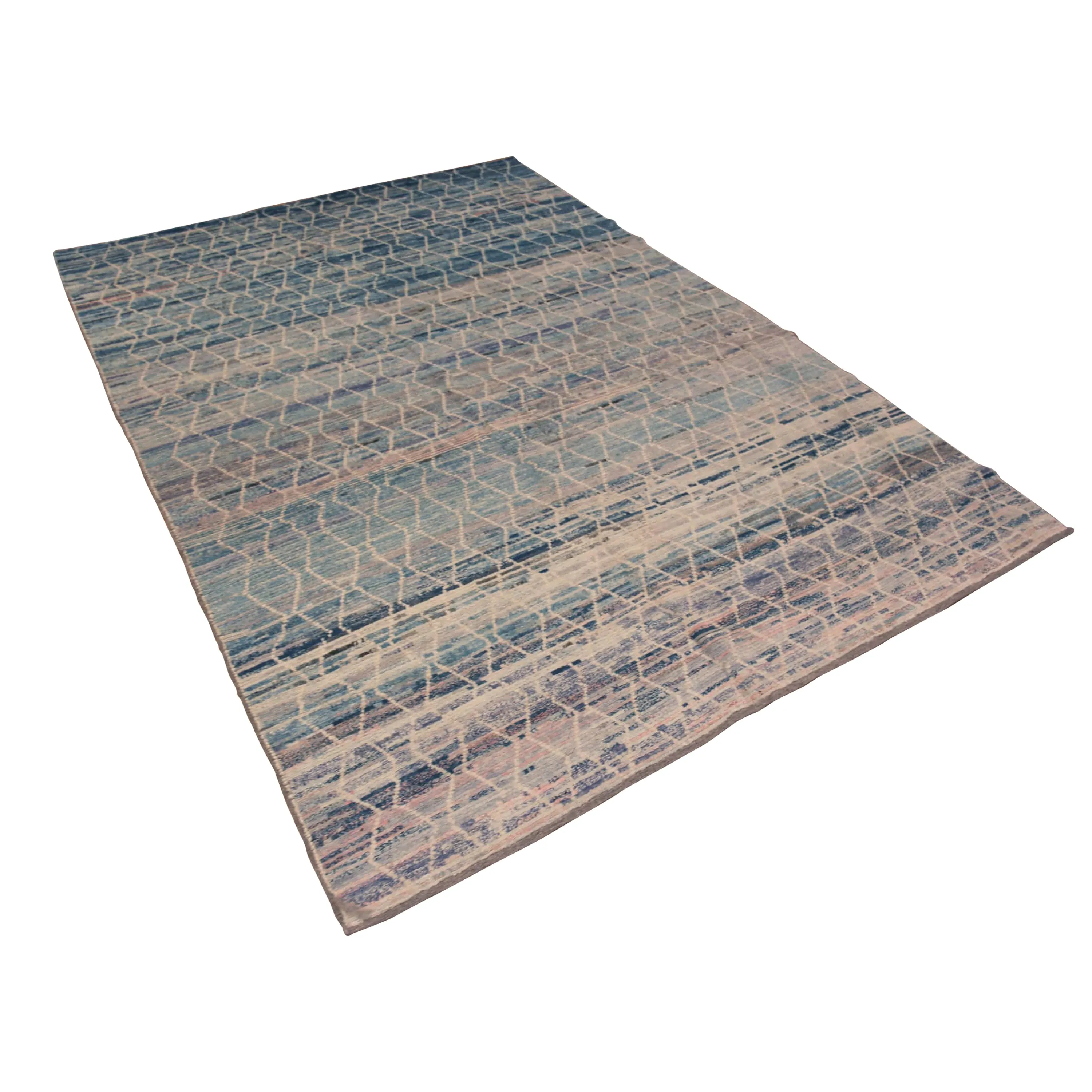 Blue Zameen Transitional Wool Rug - 6'4" x 9'