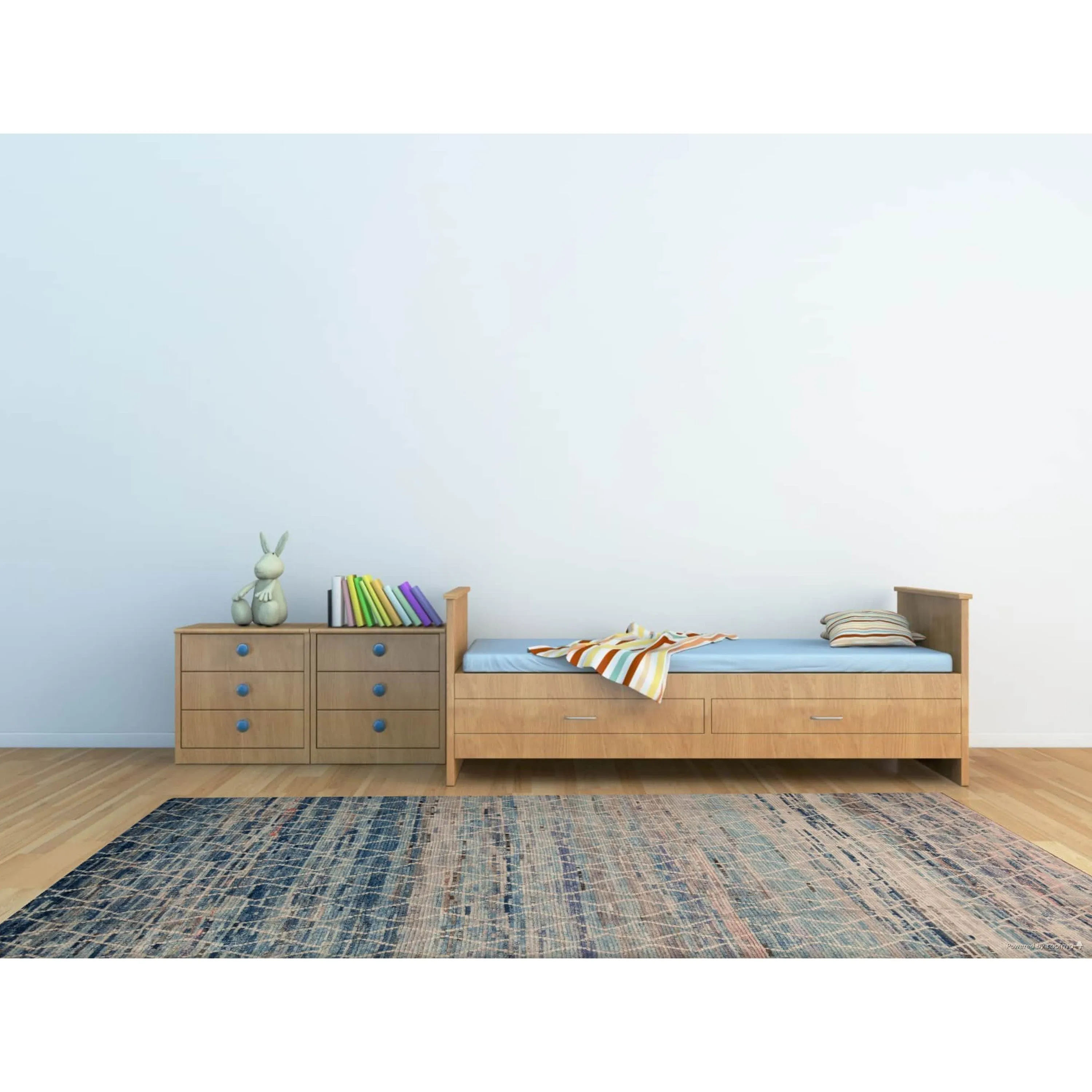 Blue Zameen Transitional Wool Rug - 6'4" x 9'