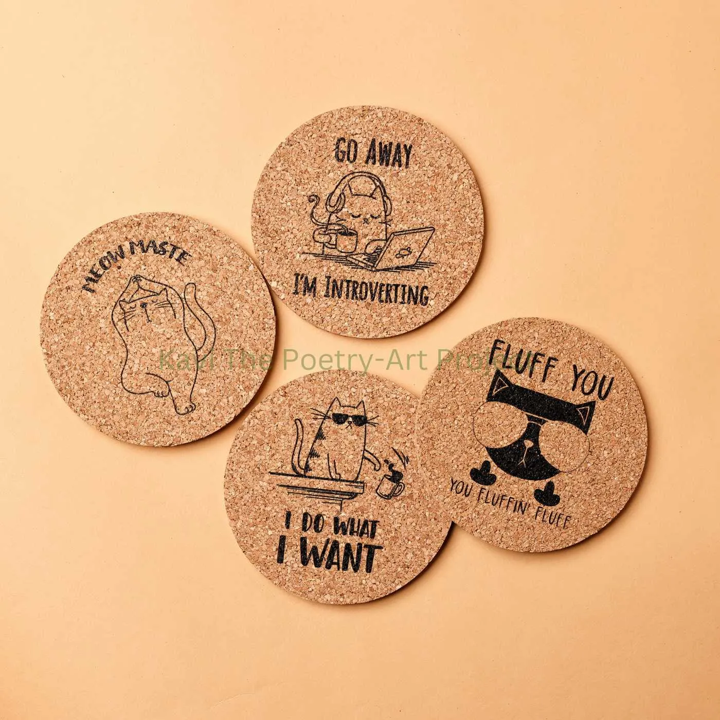 Cat Saying Drink Cork Coasters (Set of 4)