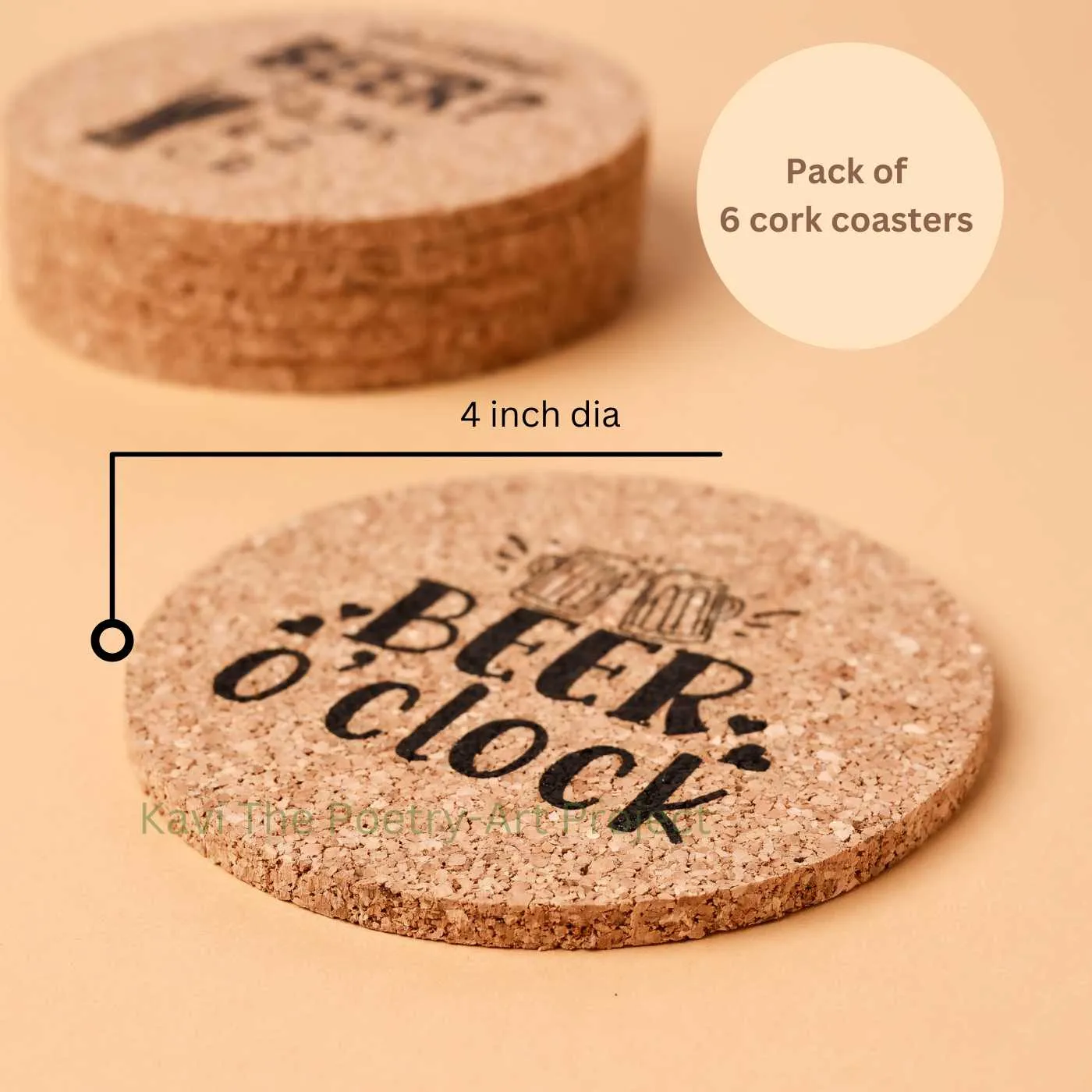 Cheers & Beers Cork Coasters (Set of 6)