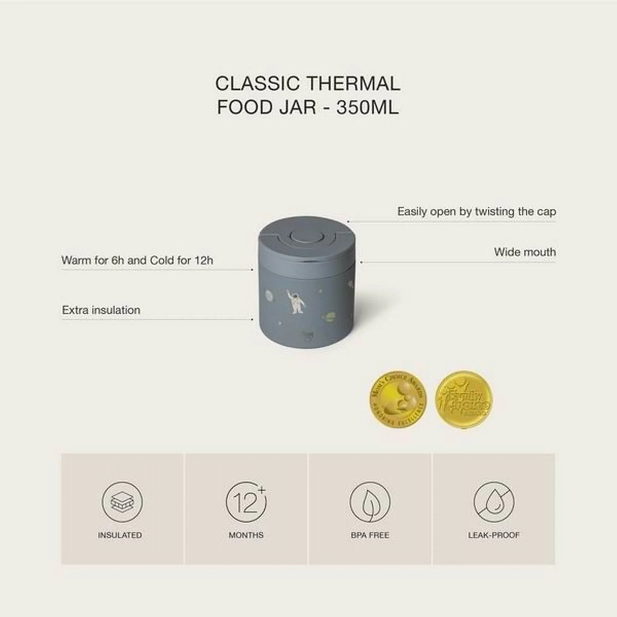 Citron Insulated Stainless Steel Food Jar 350ml - Spaceship
