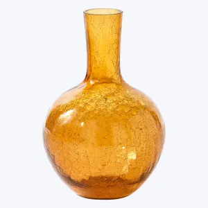 Crackled Glass Ball Body Vase in Yellow