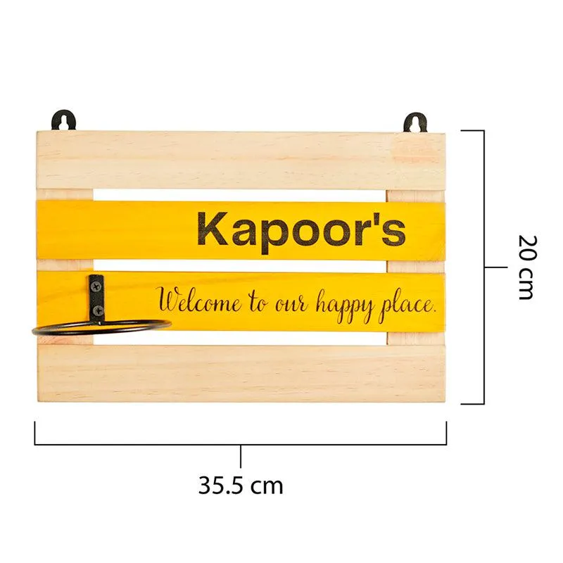 Customised Yellow Living Name Board With Antiquity Planter