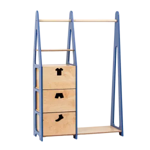 Duck Woodworks Children Wardrobe with Drawers Blue