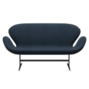 Fritz Hansen Swan™ Sofa 2 Seater, Black Lacquered/Steelcut Trio Dark Dust Blue