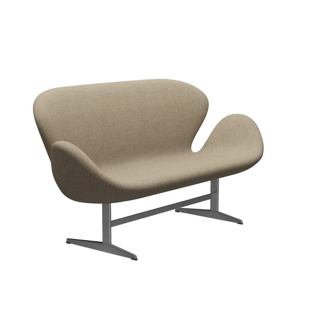 Fritz Hansen Swan™ Sofa 2 Seater, Satin Brushed Aluminium/Divina Melange Grey Sand