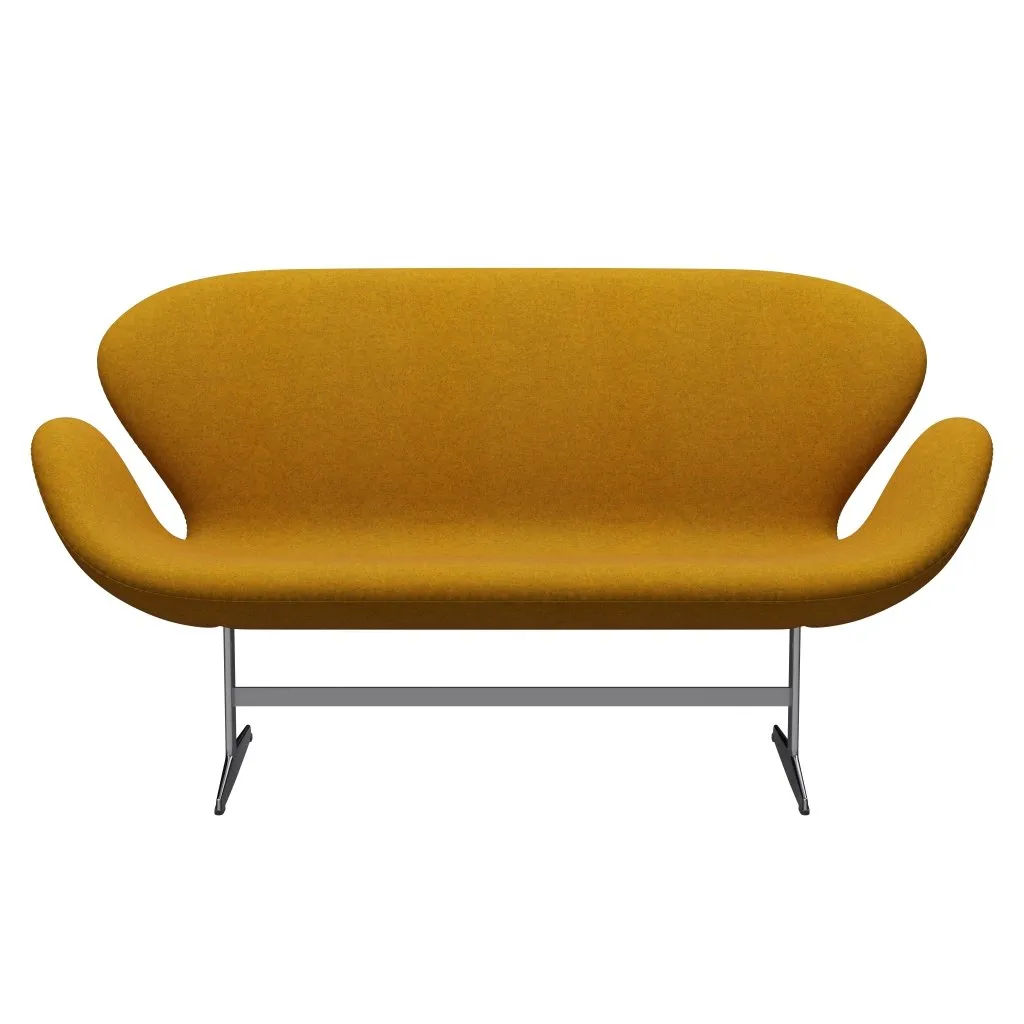 Fritz Hansen Swan™ Sofa 2 Seater, Satin Brushed Aluminium/Divina Melange Ochre Yellow