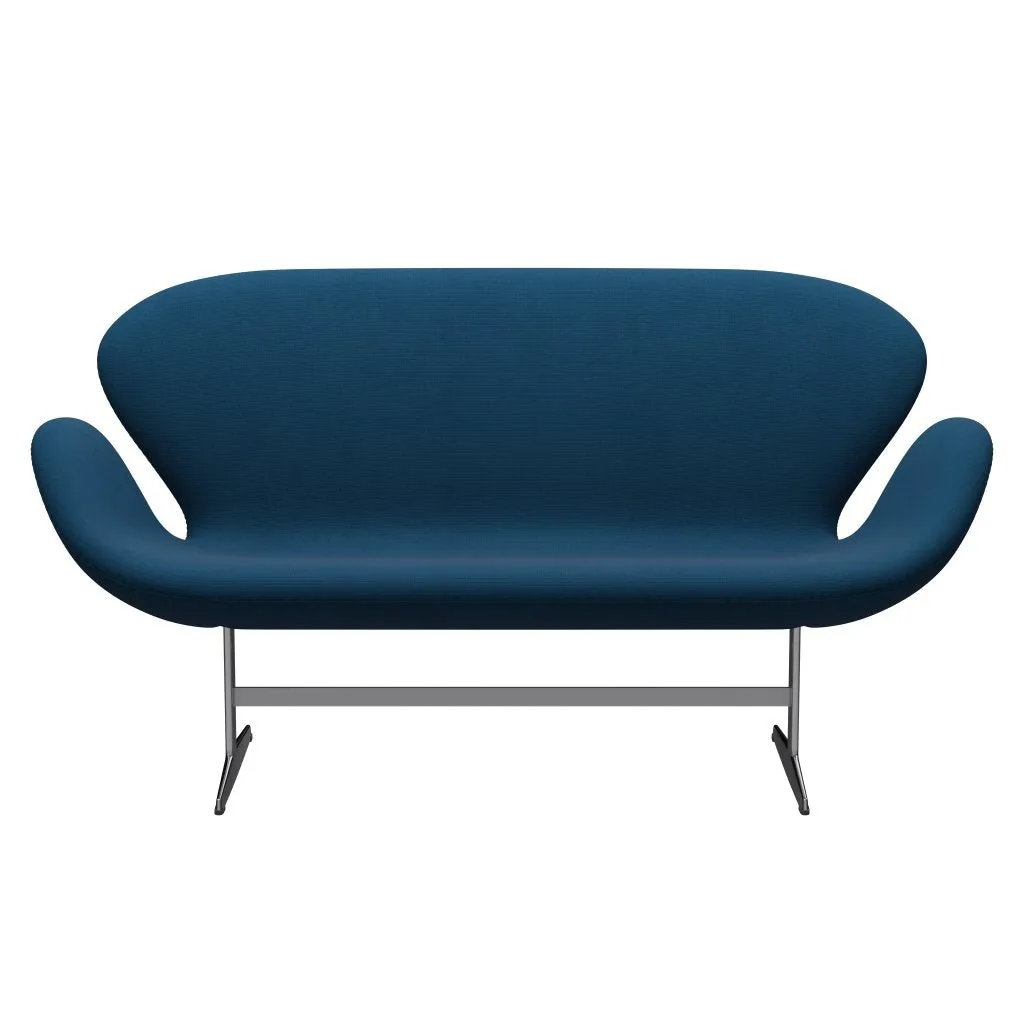 Fritz Hansen Swan™ Sofa 2 Seater, Satin Brushed Aluminium/Fame Dark Blue Brown