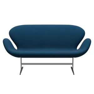 Fritz Hansen Swan™ Sofa 2 Seater, Satin Brushed Aluminium/Fame Dark Blue Brown