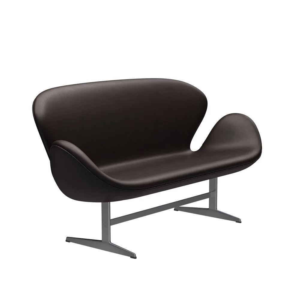 Fritz Hansen Swan™ Sofa 2 Seater, Satin Brushed Aluminium/Grace Dark Brown