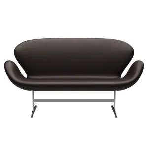 Fritz Hansen Swan™ Sofa 2 Seater, Satin Brushed Aluminium/Grace Dark Brown