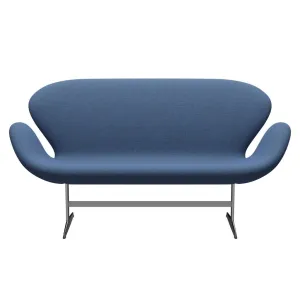 Fritz Hansen Swan™ Sofa 2 Seater, Satin Brushed Aluminium/Re Wool Blue/Natural