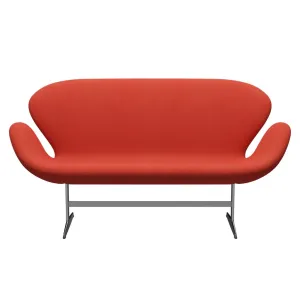 Fritz Hansen Swan™ Sofa 2 Seater, Satin Brushed Aluminium/Steelcut Light Red