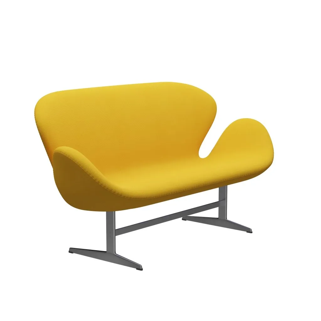 Fritz Hansen Swan™ Sofa 2 Seater, Satin Brushed Aluminium/Steelcut Yellow