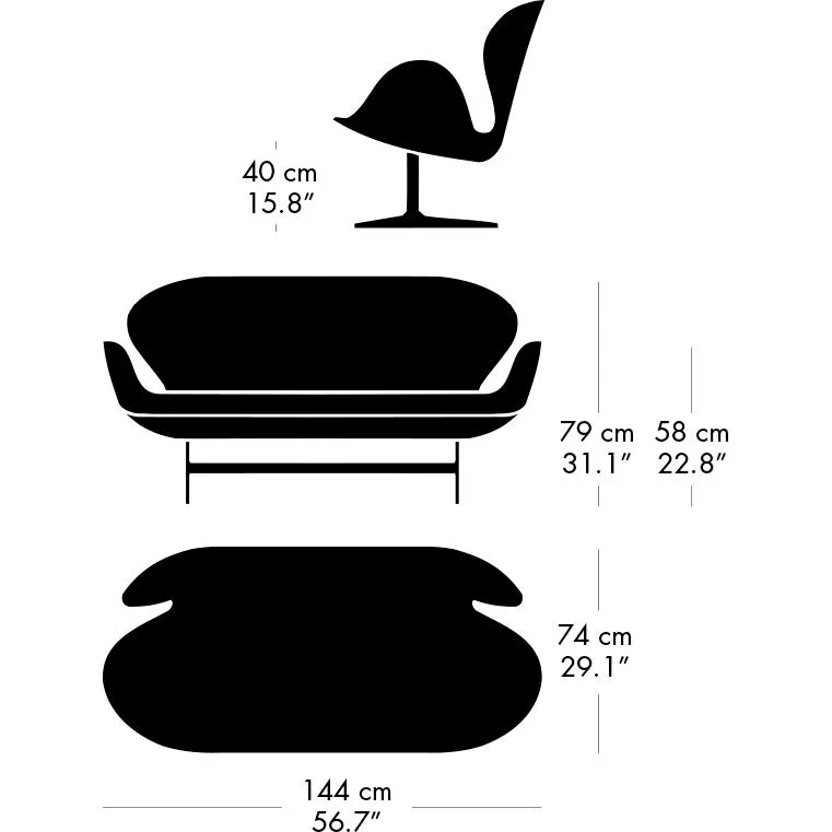 Fritz Hansen Swan™ Sofa 2 Seater, Warm Graphite/Hallingdal Wool White