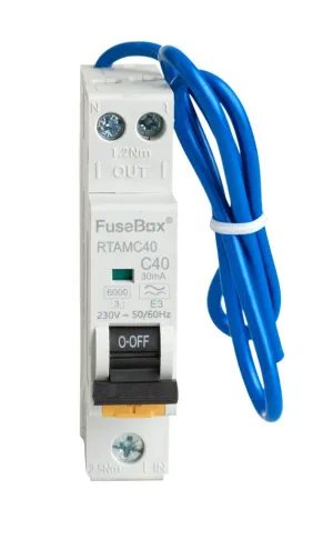 FuseBox RTAMC40 C40 Mini RCBO 6kA 2 Pole 40A C-Curve Type A