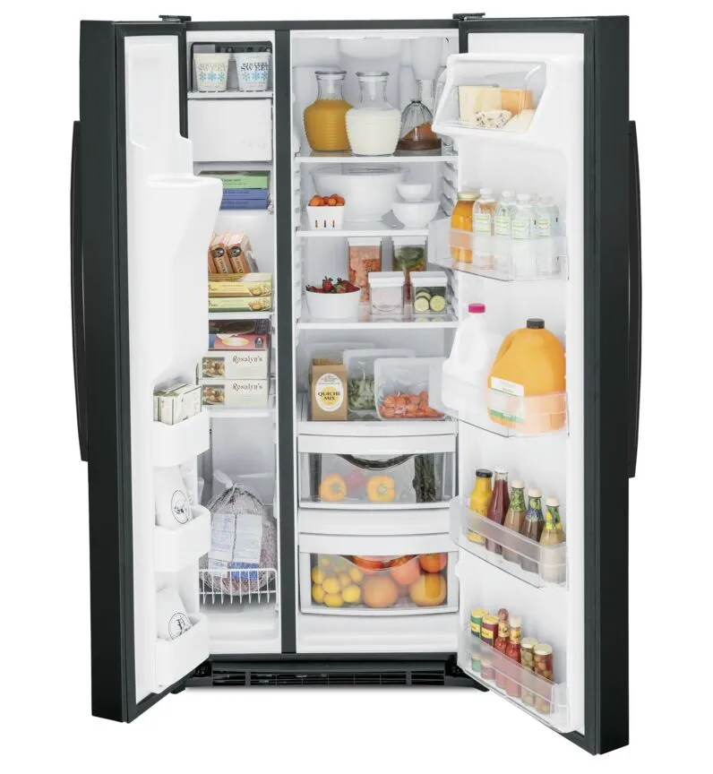 GE Black 33" Side-by-Side Refrigerator with Ice & Water Dispenser (23 Cu. Ft.)- GSS23GGPBB