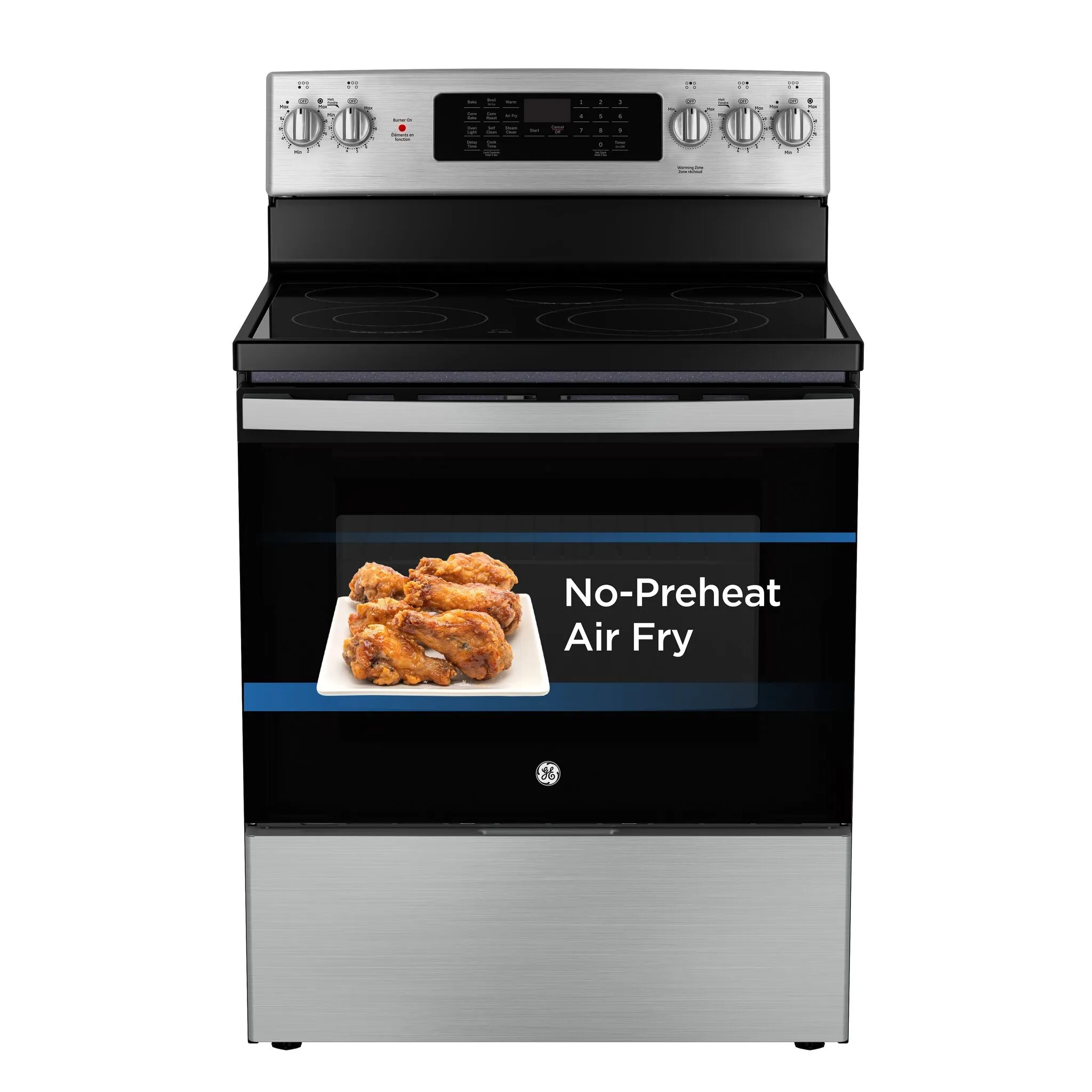 GE Stainless Steel Free-Standing Electric Convection Range with No-Preheat Air Fry (5.0 cu.ft) - JCB840STSS