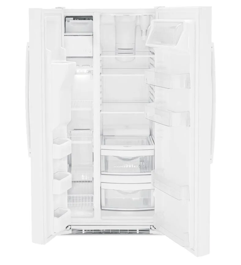 GE White 33" Side-by-Side Refrigerator with Ice & Water Dispenser (23 Cu. Ft.)- GSS23GGPWW