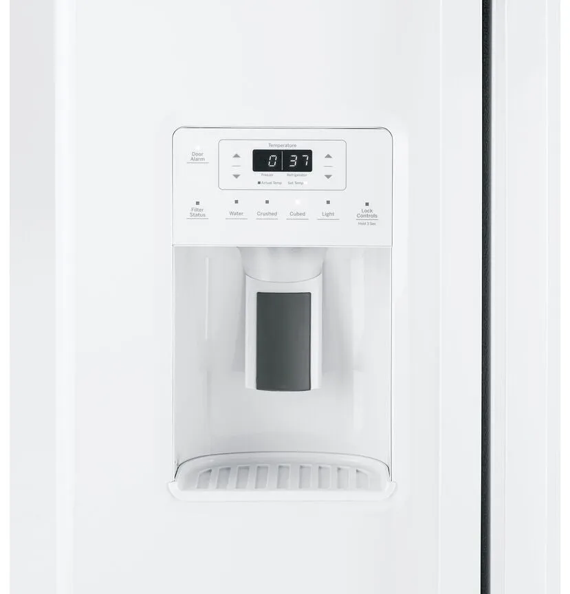GE White 33" Side-by-Side Refrigerator with Ice & Water Dispenser (23 Cu. Ft.)- GSS23GGPWW