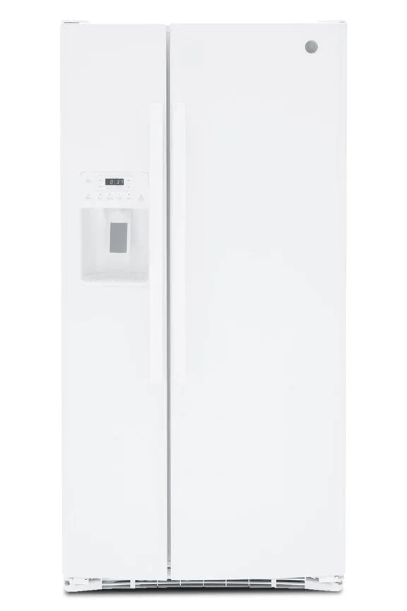 GE White 33" Side-by-Side Refrigerator with Ice & Water Dispenser (23 Cu. Ft.)- GSS23GGPWW