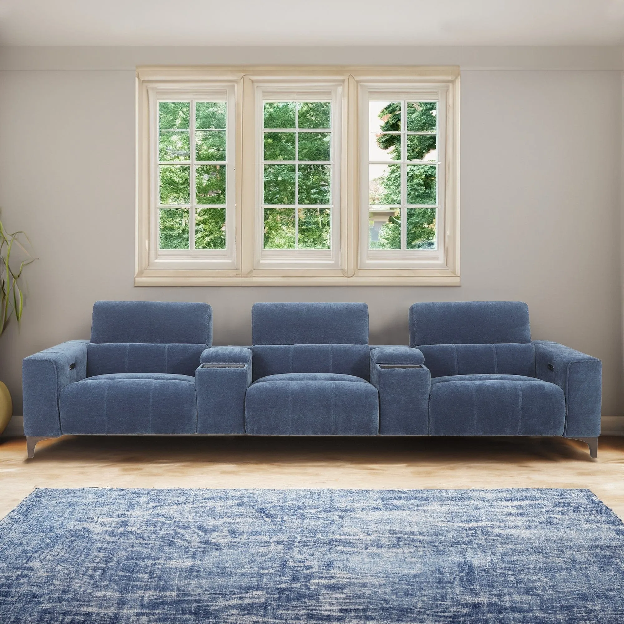 Hollywood - 3 Seat Power Recliner Cinema Sofa With Multimedia Console In Fabric