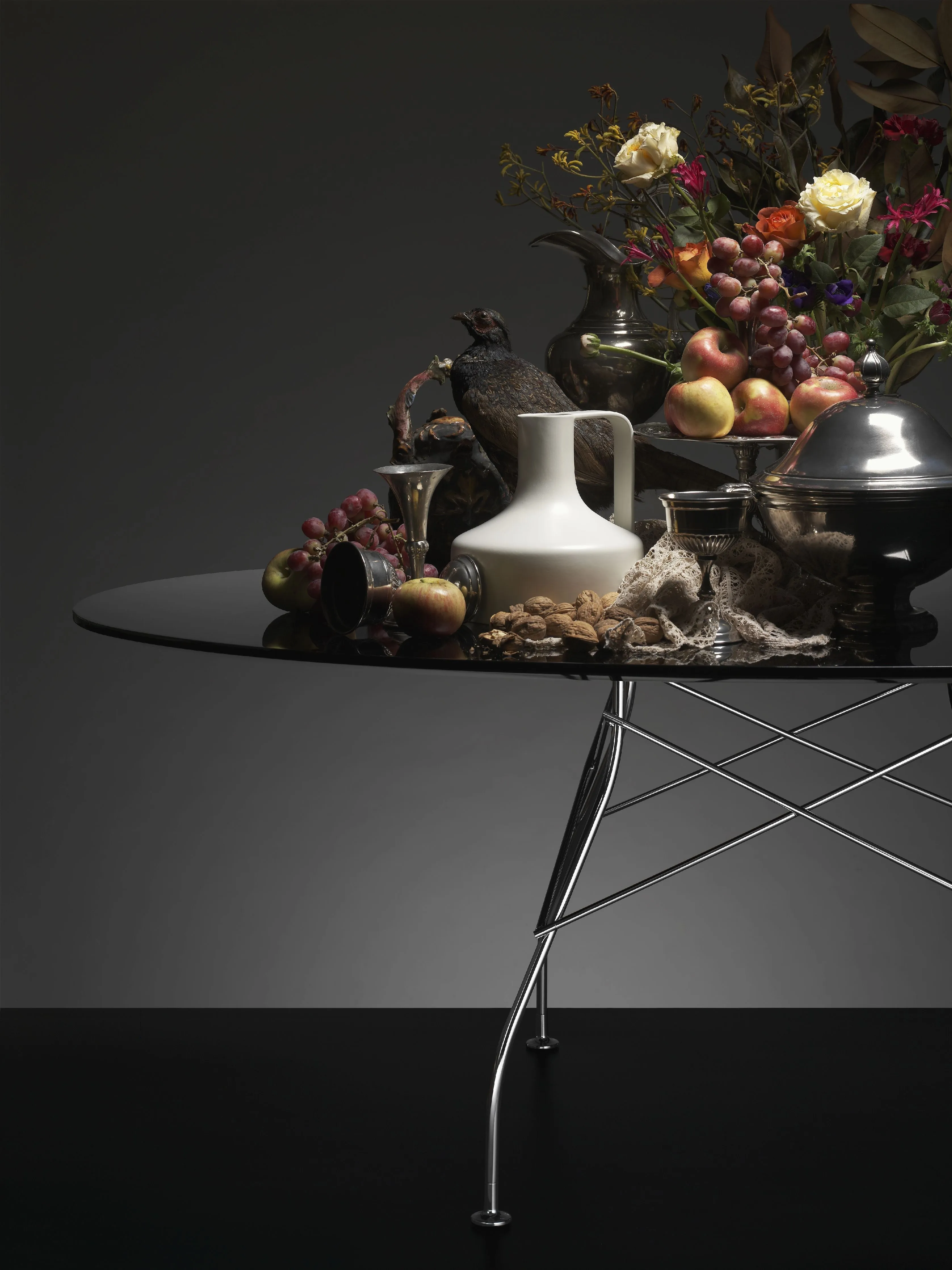 Kartell Glossy Table Round Marble, Gold/Brown Emperador