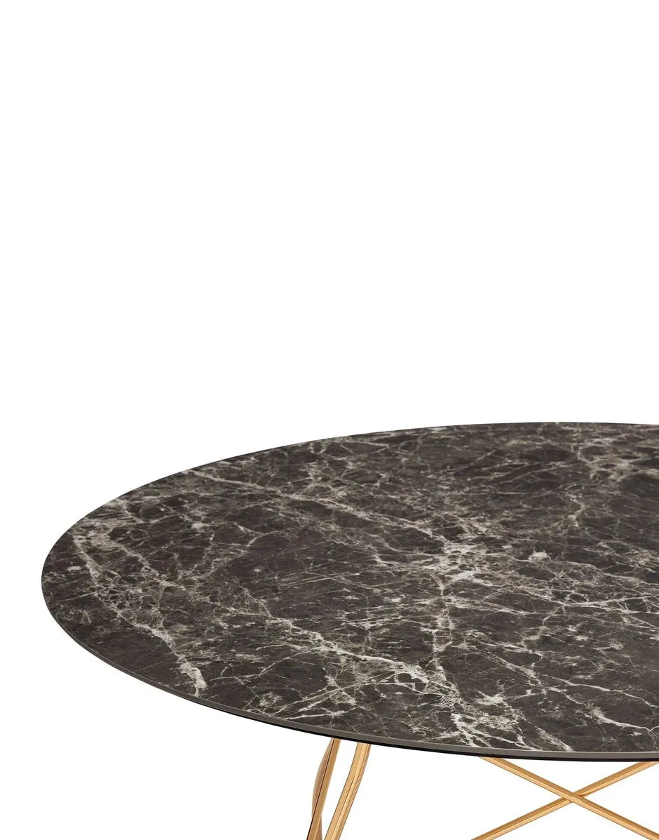 Kartell Glossy Table Round Marble, Gold/Brown Emperador