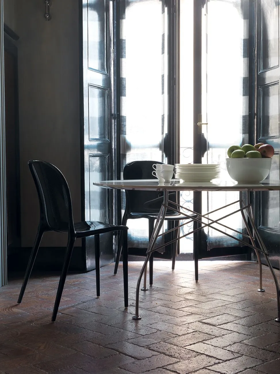 Kartell Glossy Table Round Marble, Gold/Brown Emperador