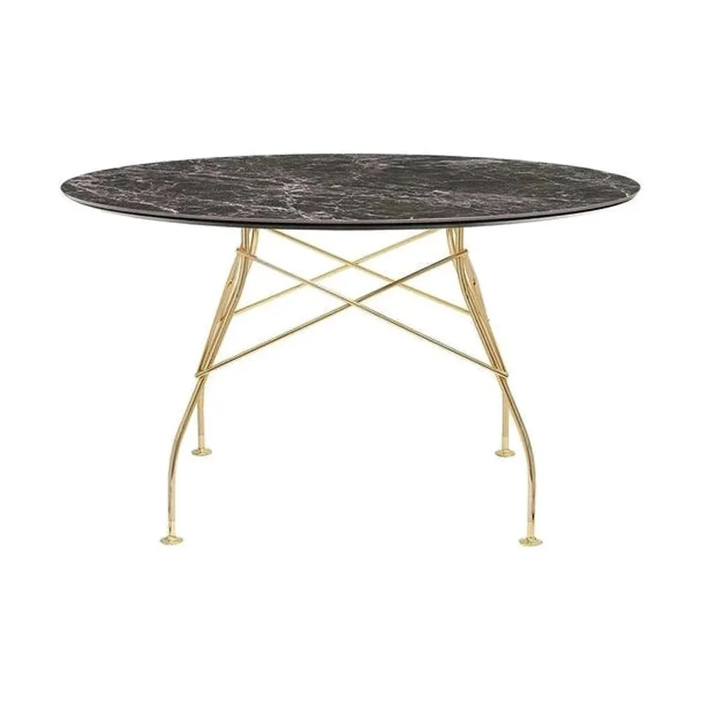 Kartell Glossy Table Round Marble, Gold/Brown Emperador