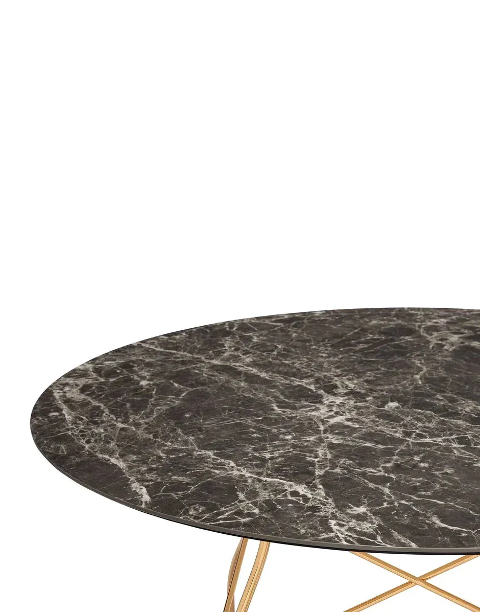 Kartell Glossy Table Round Marble, Gold/Brown Emperador