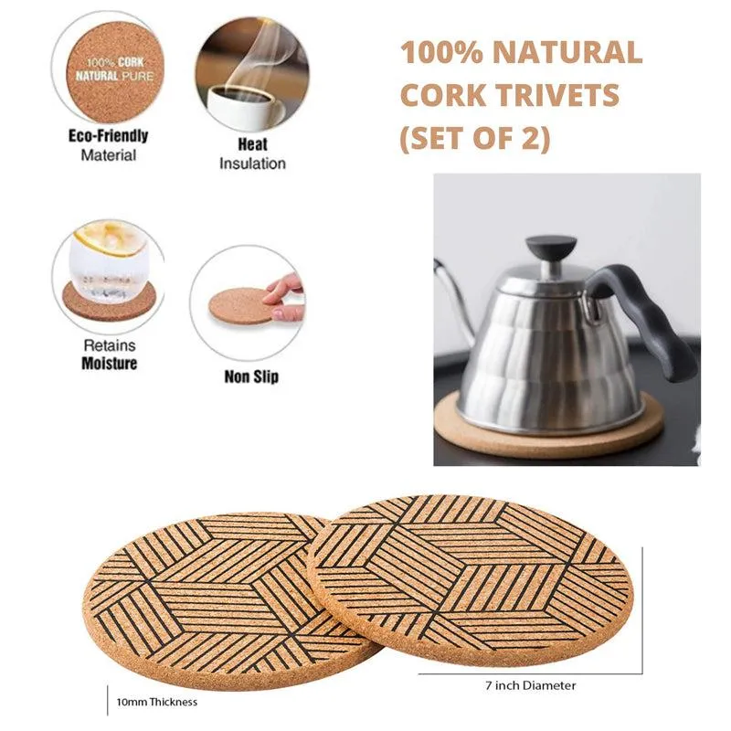 Kavi Geometric Round Cork Trivets (Set of 2)