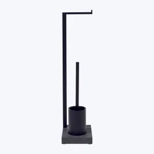 Menoto Toilet Butler Paper Roll Holder With Toilet Brush Black Titanium Coated