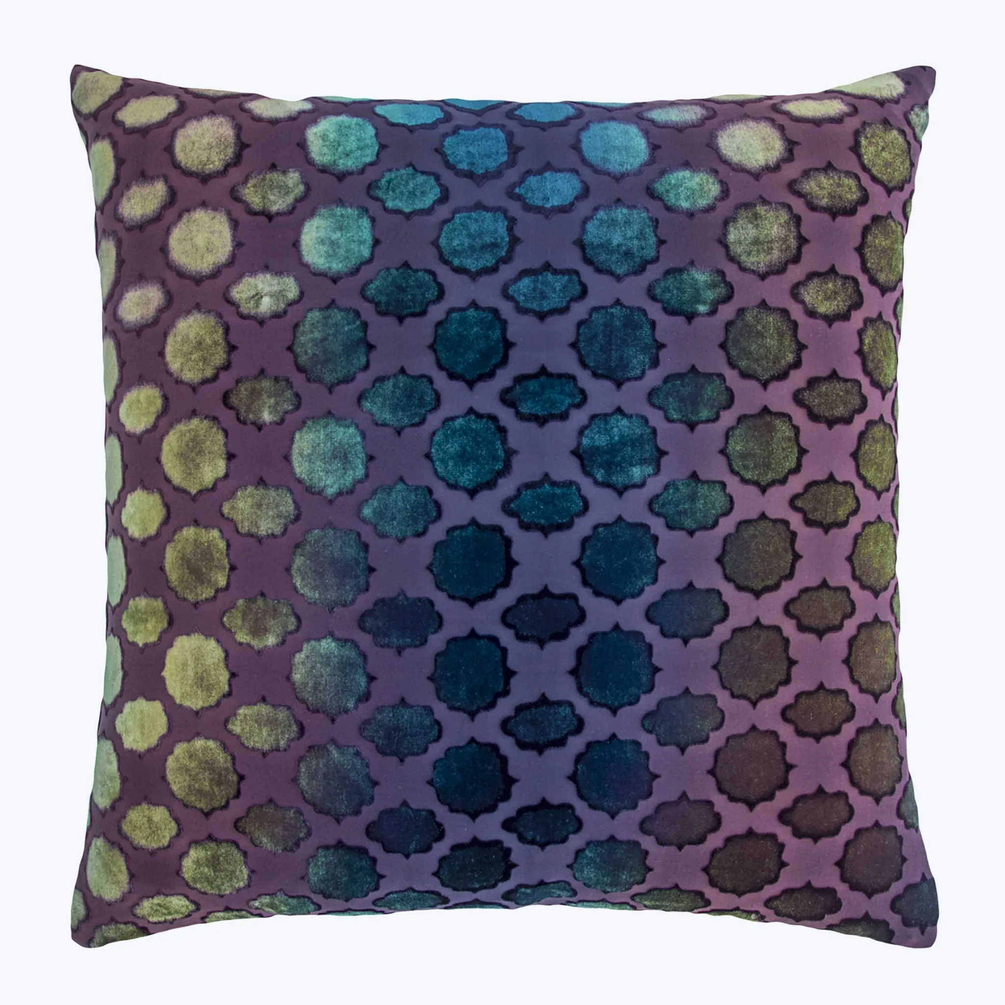 Mod Fretwork Velvet Pillow, Peacock