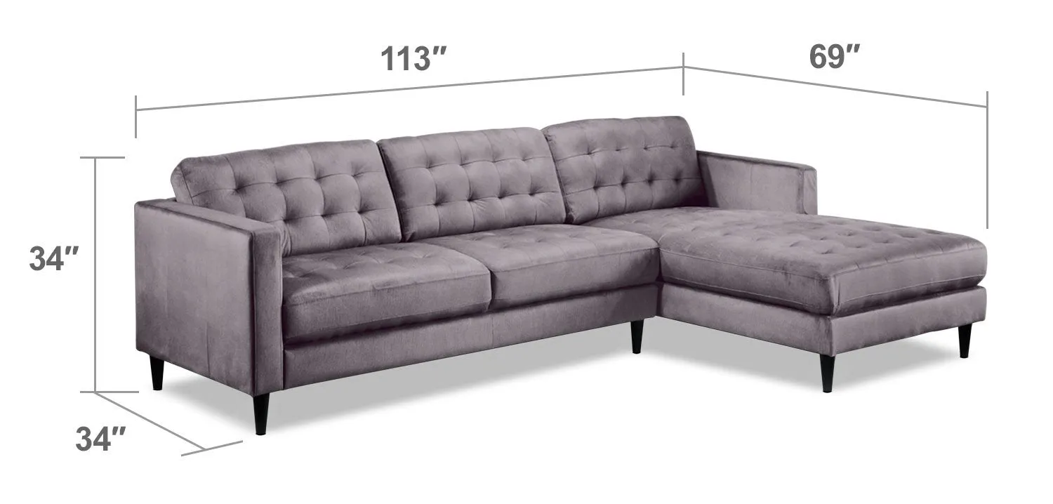 Paragon 2-Piece Sectional with Right-Facing Chaise - Light Grey