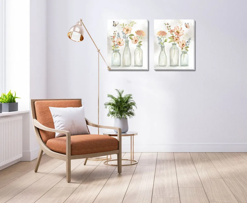 Petals in Bottles II Wall Art - White/Green/Pink - 16 X 20