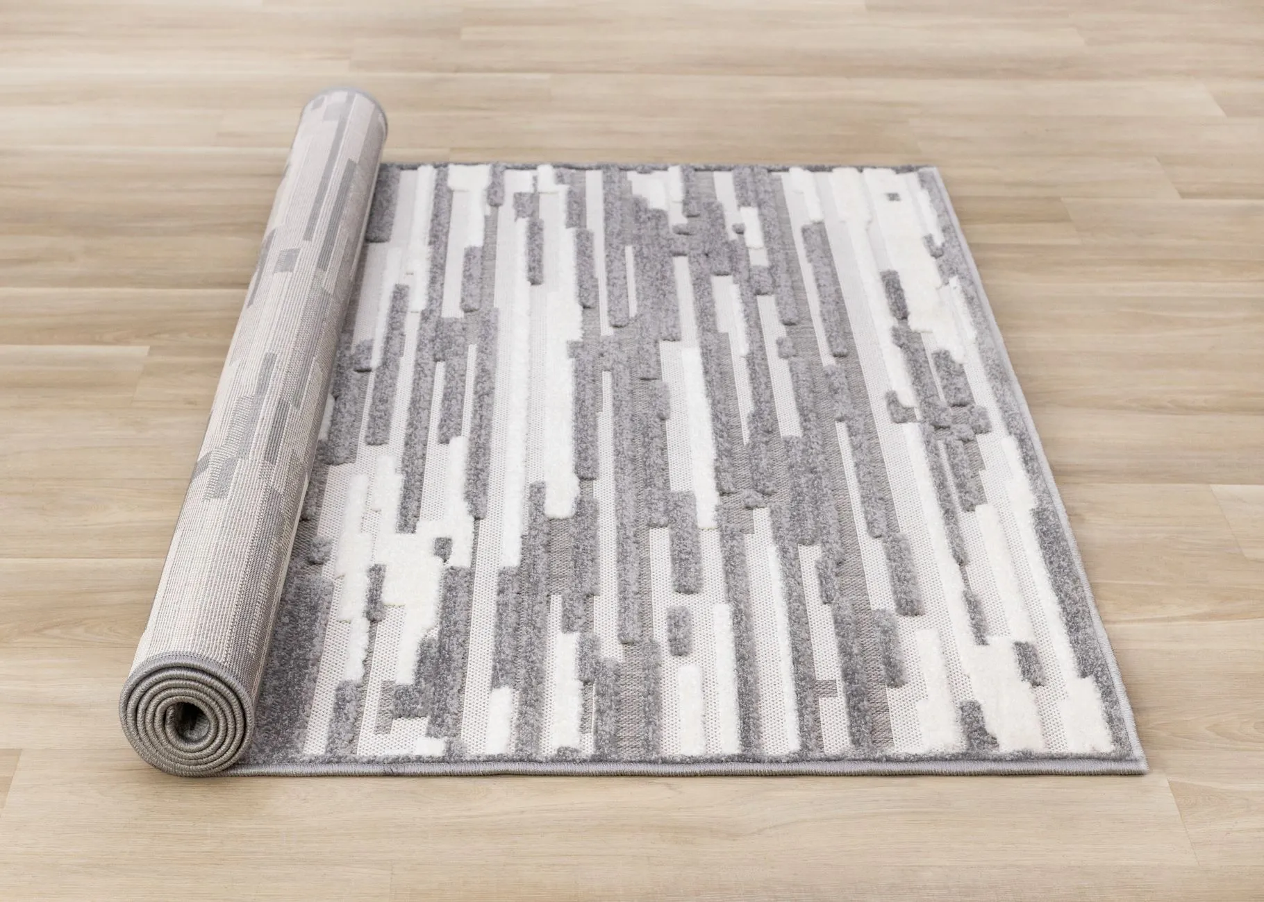 Pixel Drift 6'7" x 9'6" Broken Lines Design Area Rug - Grey, White