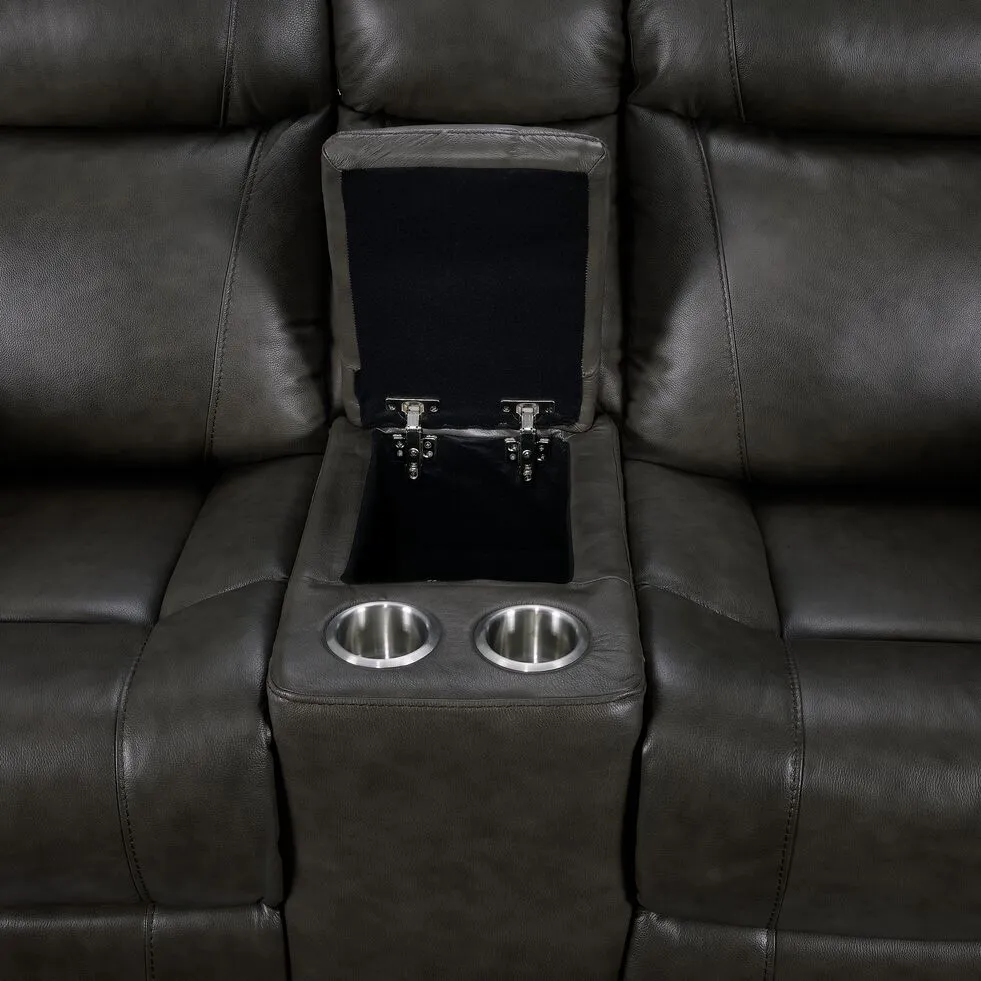 Plaza Leather Reclining Loveseat with Console - Grey