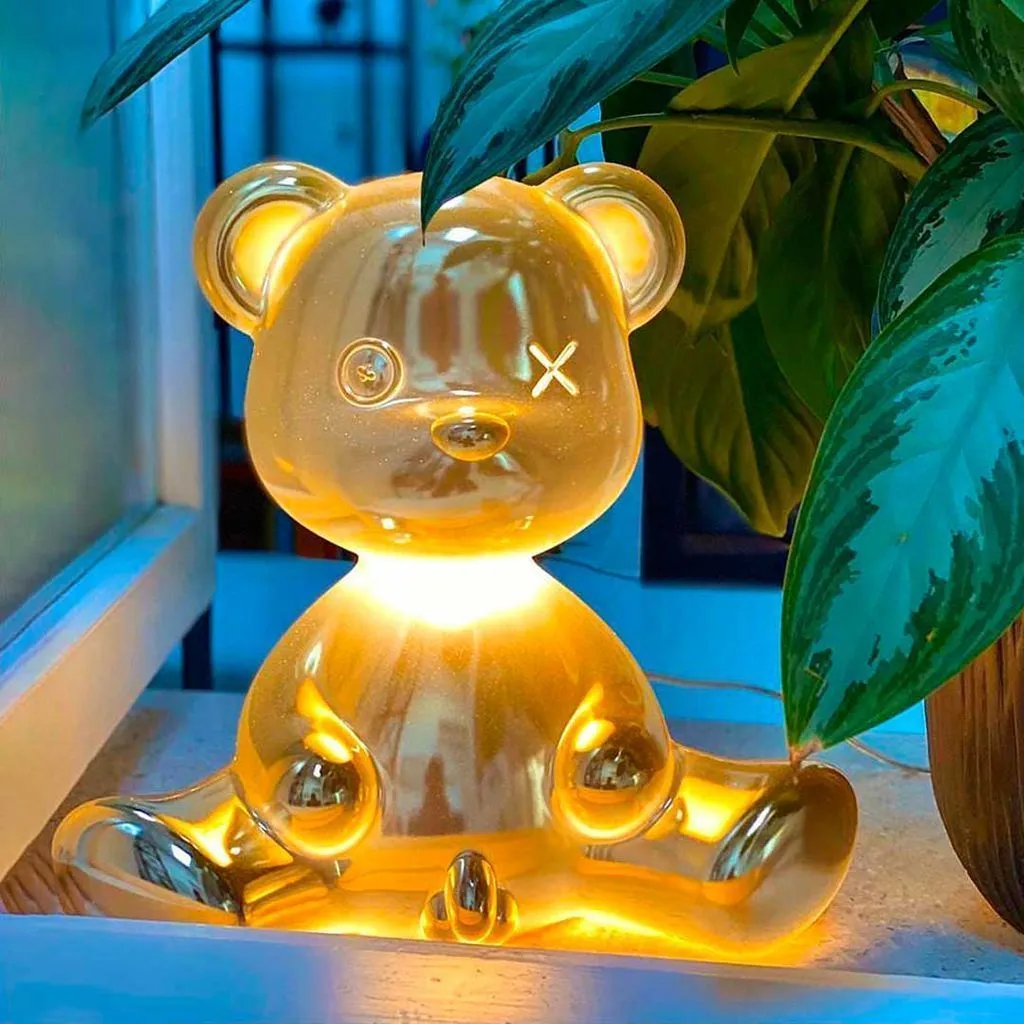 Qeeboo Teddy Boy Table Lamp With Cable Metal Finish, Gold