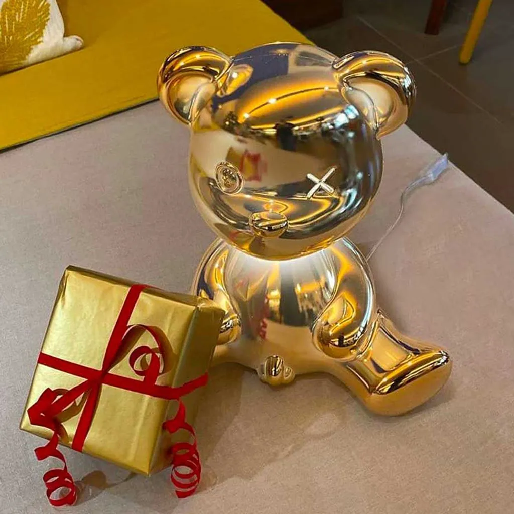 Qeeboo Teddy Boy Table Lamp With Cable Metal Finish, Gold