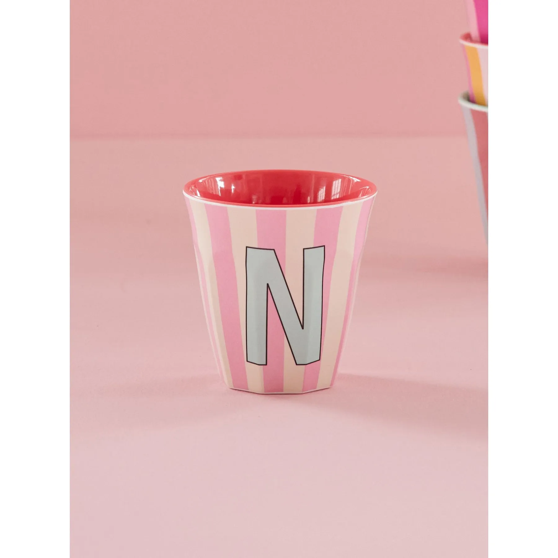 Rice DK Melamine Cup with The Letter N - Stripes Pinkish - Medium - 250ml