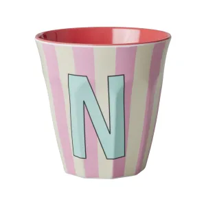 Rice DK Melamine Cup with The Letter N - Stripes Pinkish - Medium - 250ml