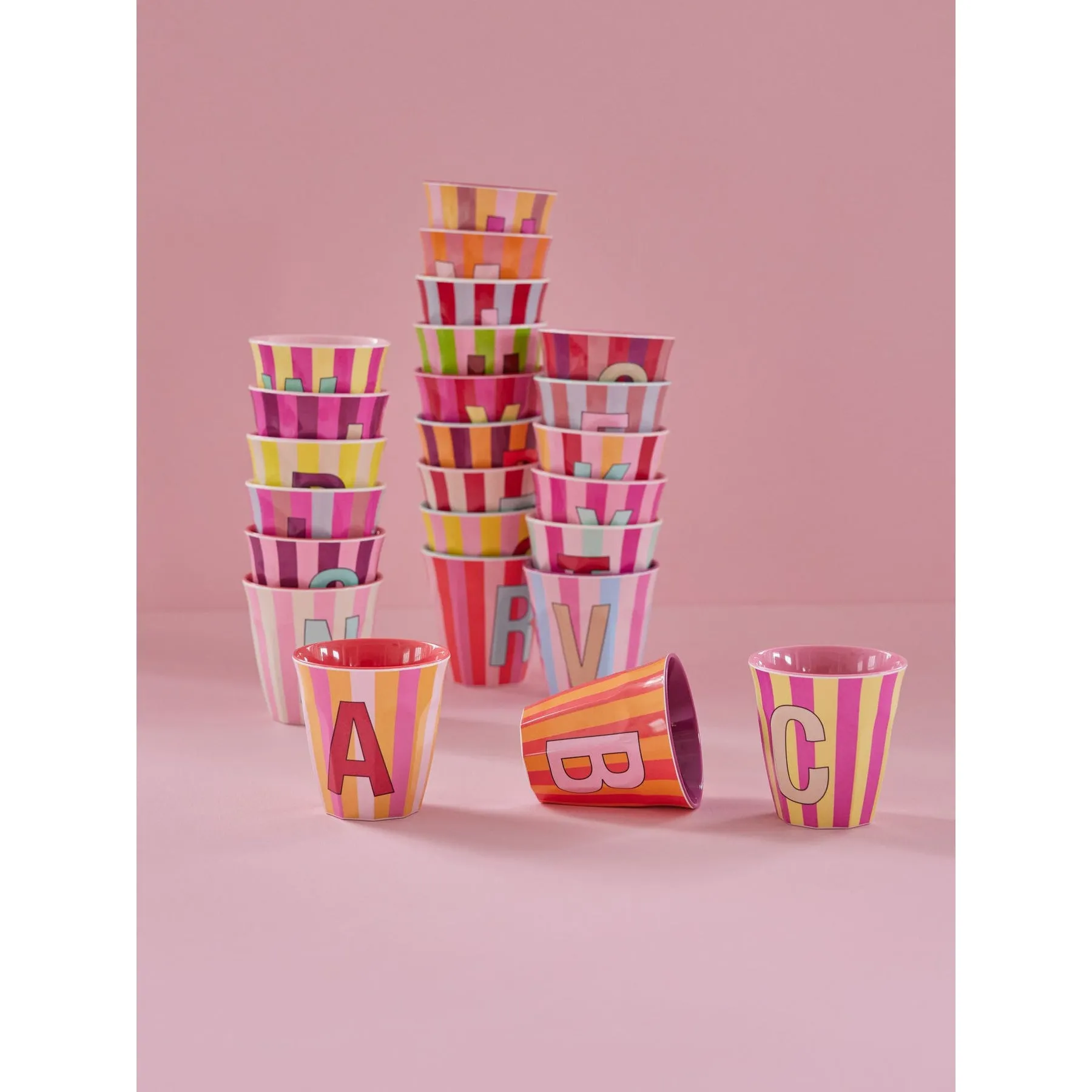 Rice DK Melamine Cup with The Letter N - Stripes Pinkish - Medium - 250ml