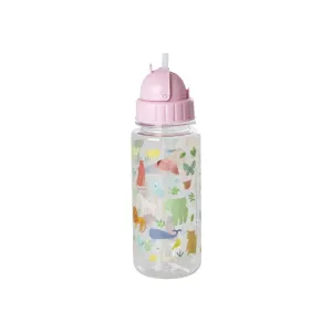 Rice DK Plastic Kids Drinking Bottle - Sweet Jungle Print with Soft Pink Lid - 450ml